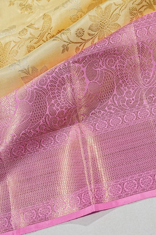 Kanchipuram Silk Jaal Cream Saree Kankatala