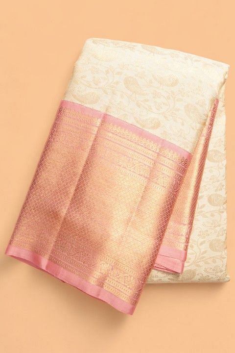 Kanchipuram Silk Brocade Cream Saree Kankatala