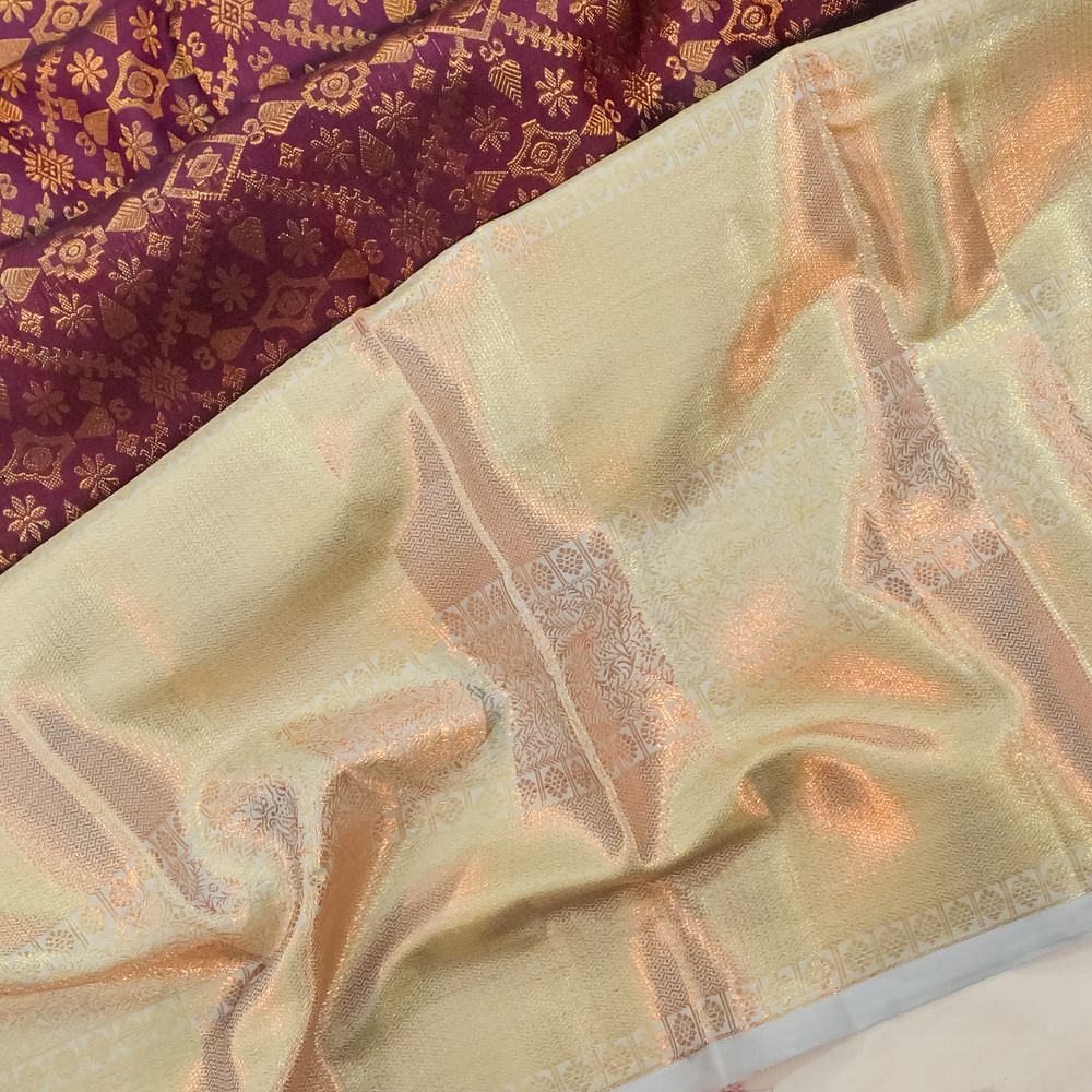 Kanchipuram Silk Brocade Purple Saree Kankatala