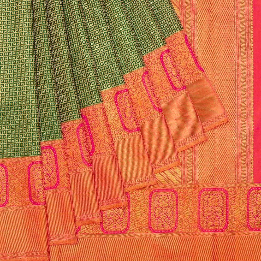 Kanchipuram Silk Checks And Butta Green Saree