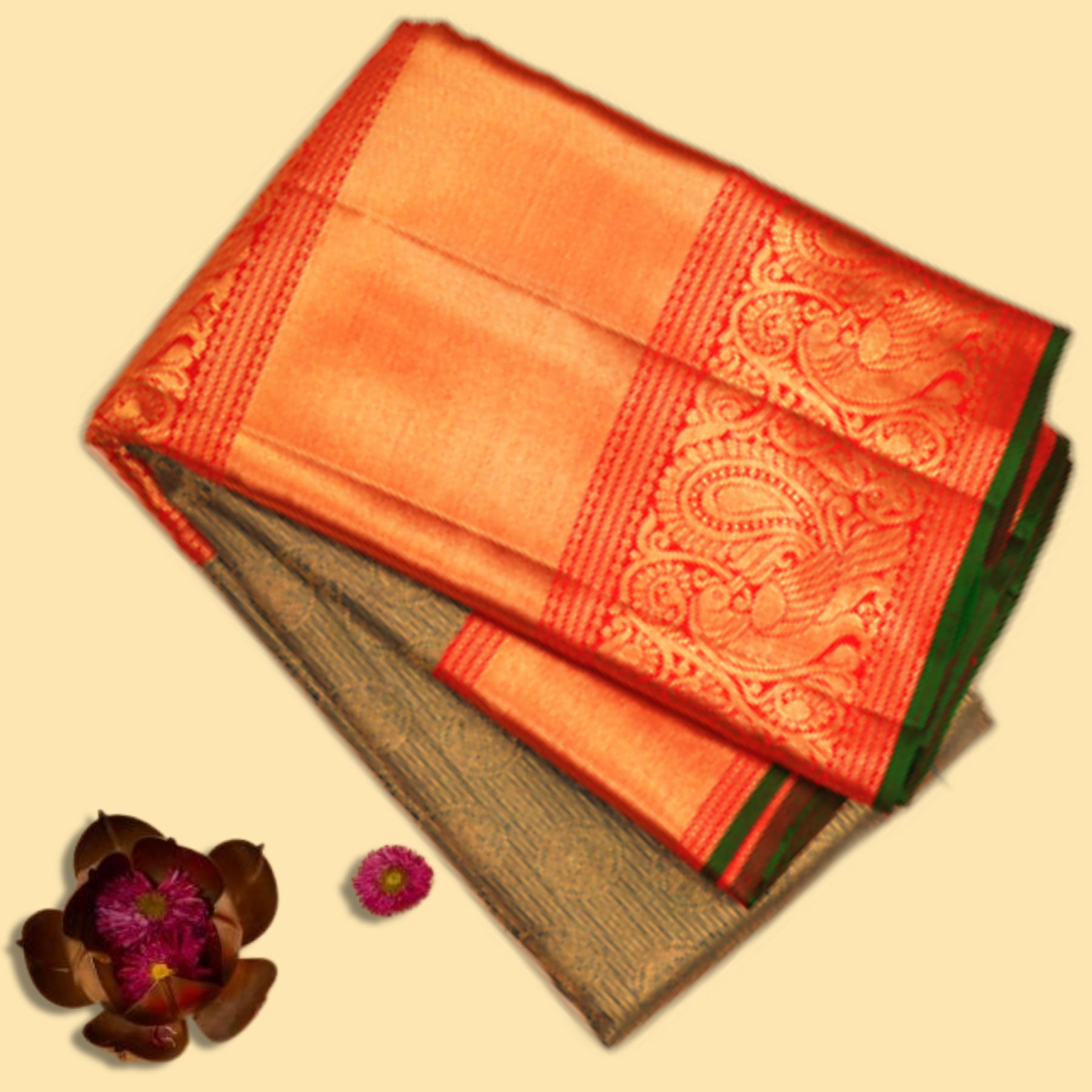 Kanchipuram Silk Checks And Butta Dark Green Saree