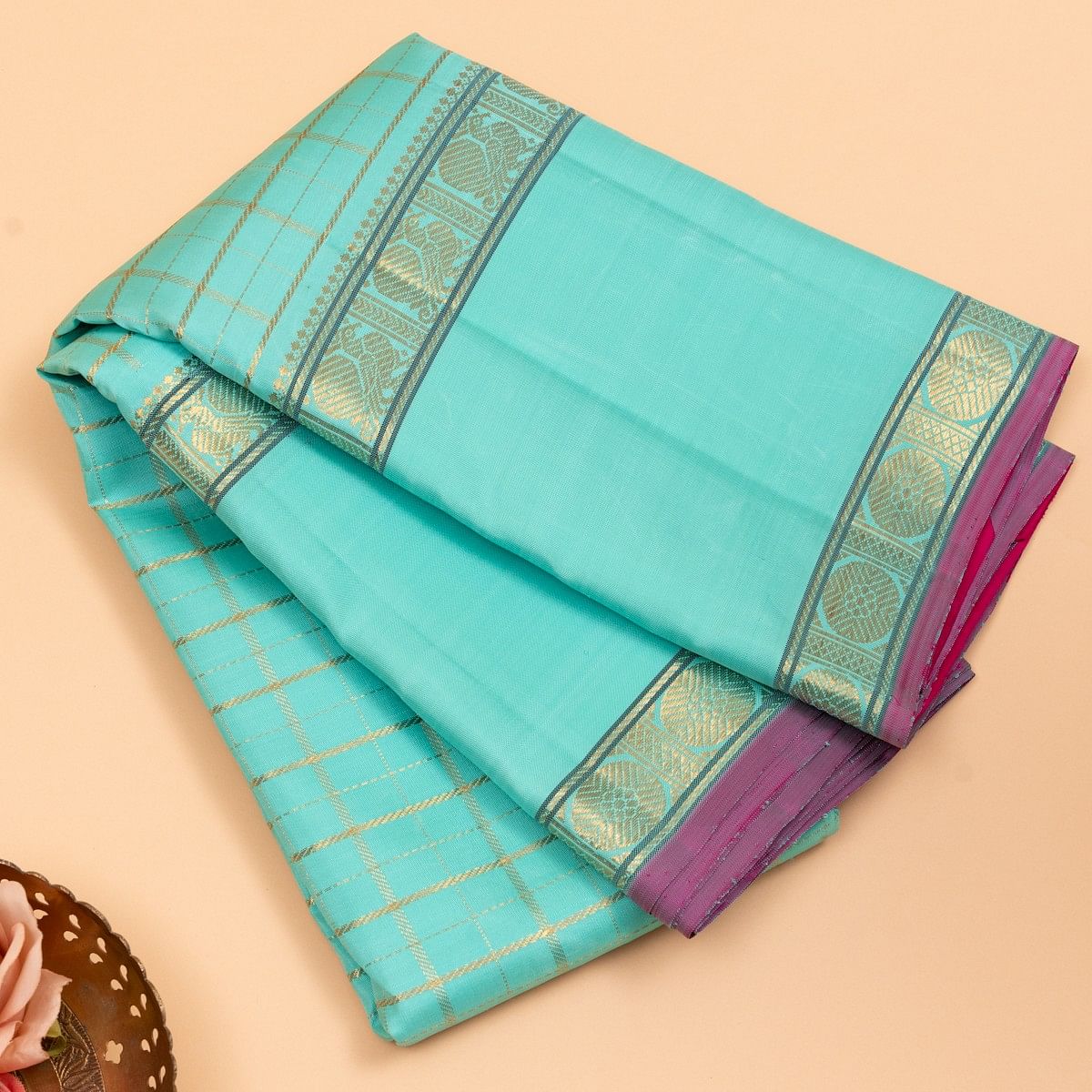 Kanchipuram Silk Checks Blue Saree