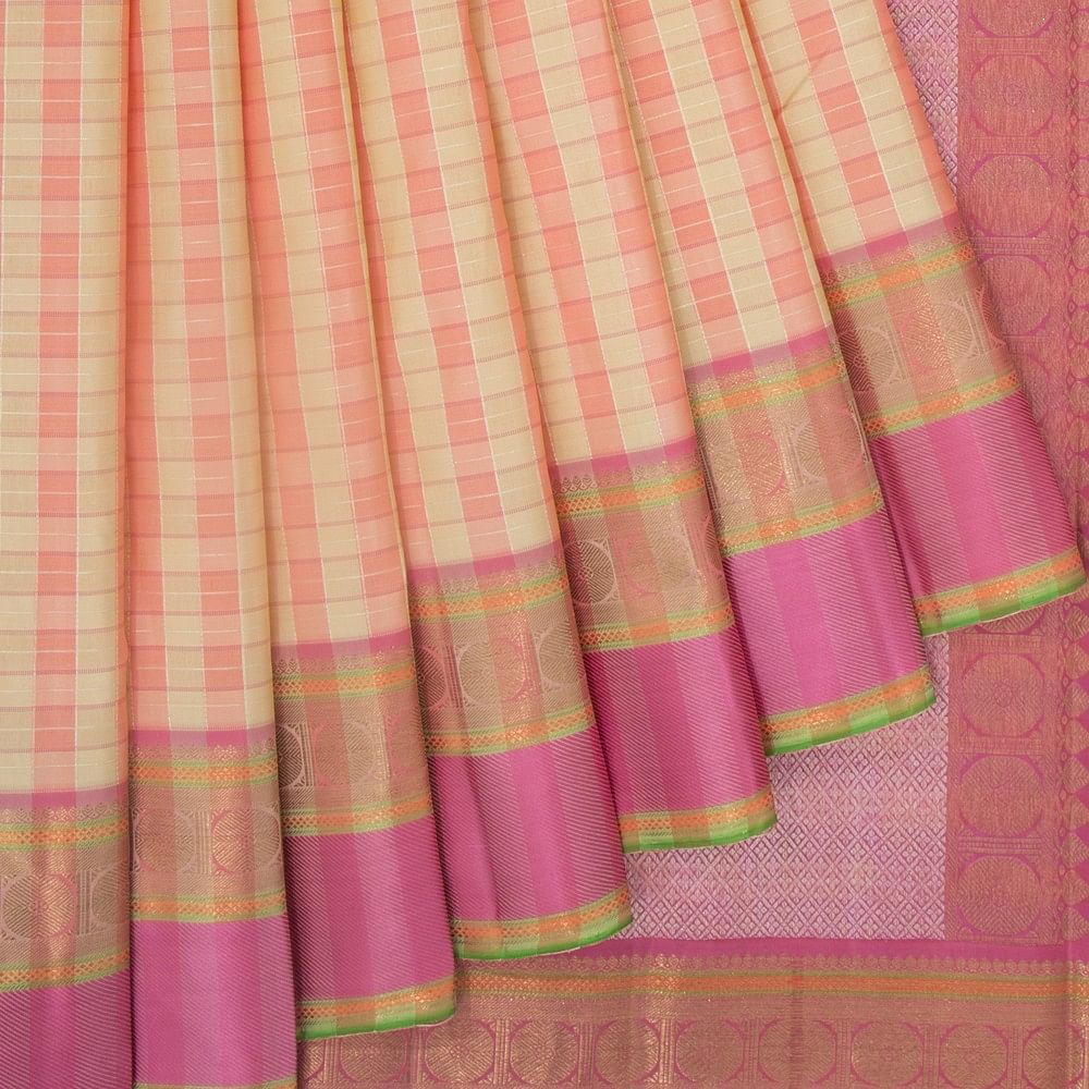 Kanchipuram Silk Checks Cream Saree