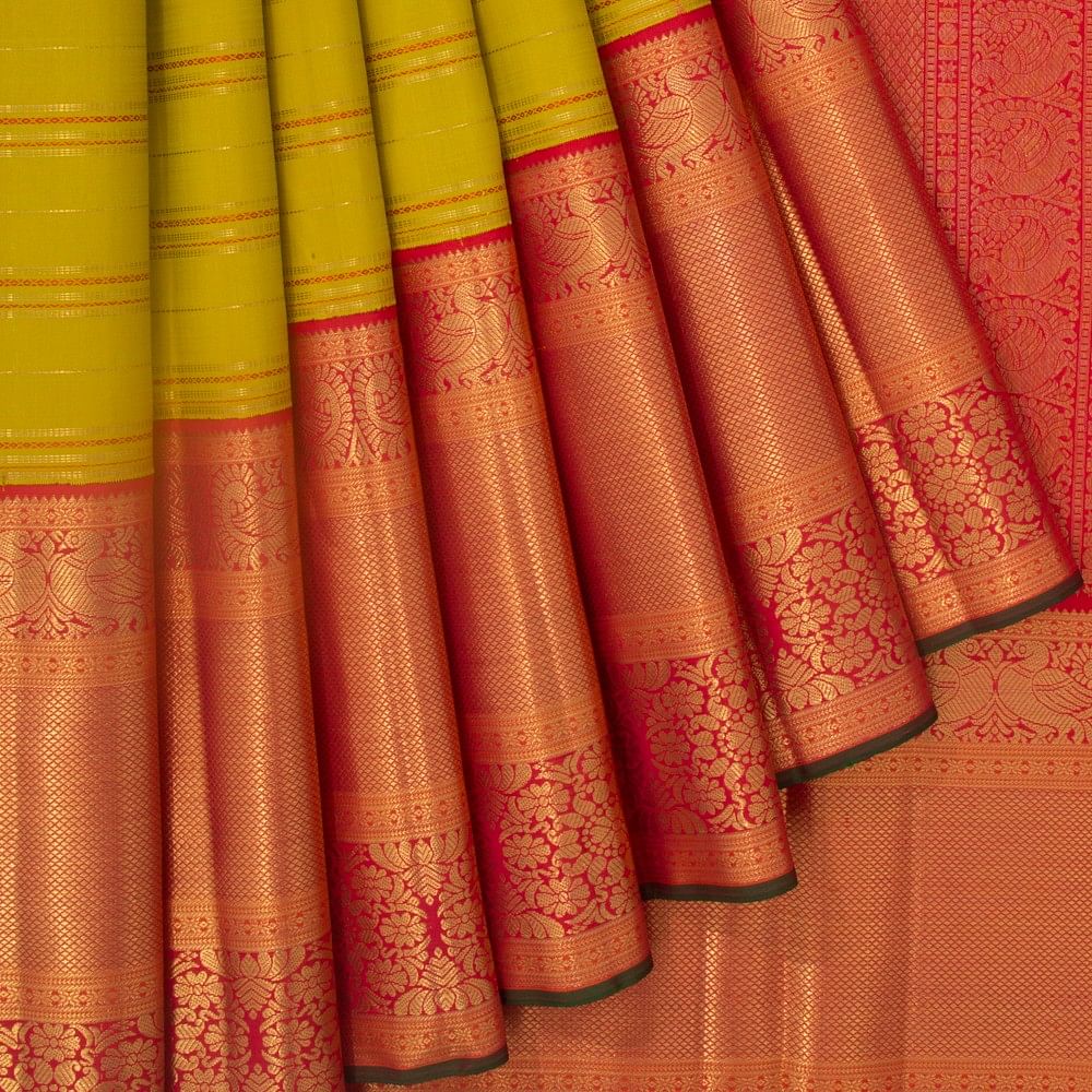 Kanchipuram Silk Checks And Butta Mehendi Green Saree