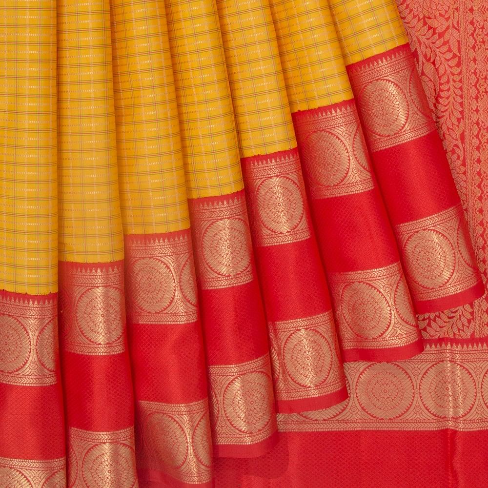 Kanchipuram Silk Checks Yellow Saree