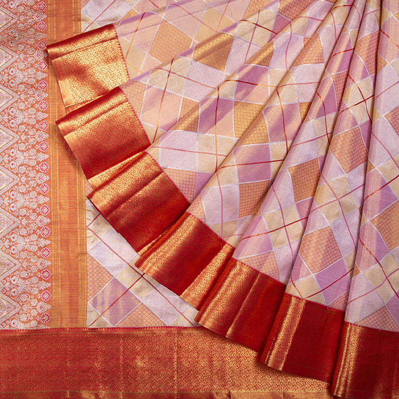 Kanchipuram Silk Criss Cross Checks Shades of Pink Saree