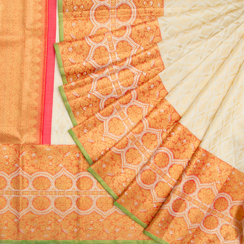 Kanchipuram Silk Jaal Cream Saree