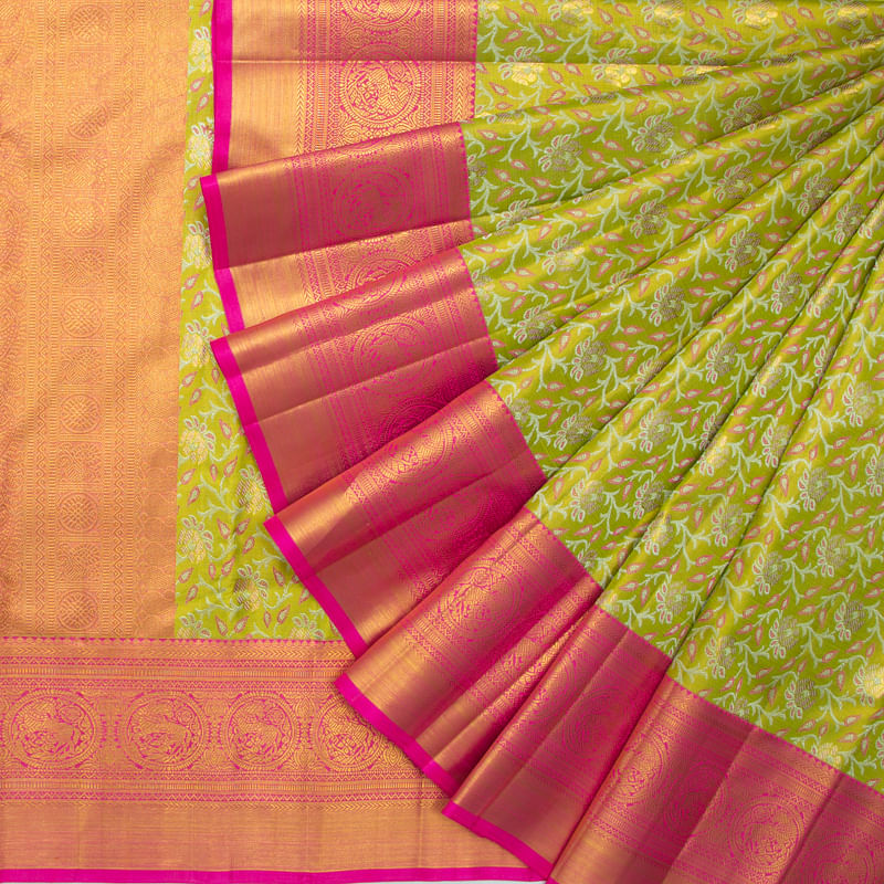 Kanchipuram Silk Tissue Jaal Green Saree