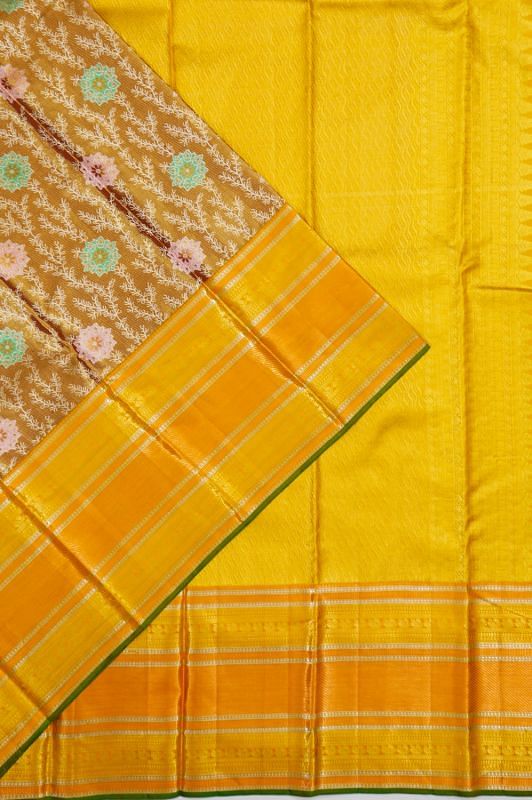 Kanchipuram Silk Brocade Brown Saree