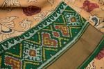 Tussar Kalamkari Hand Painted Cream Saree With Attached Ikat Border