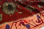 Paithani Silk Hand Painted Maroon Saree With Attached kalamkari on Paithani border