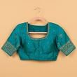 Raw Silk Readymade Padded Teal Blue Blouse Size 36