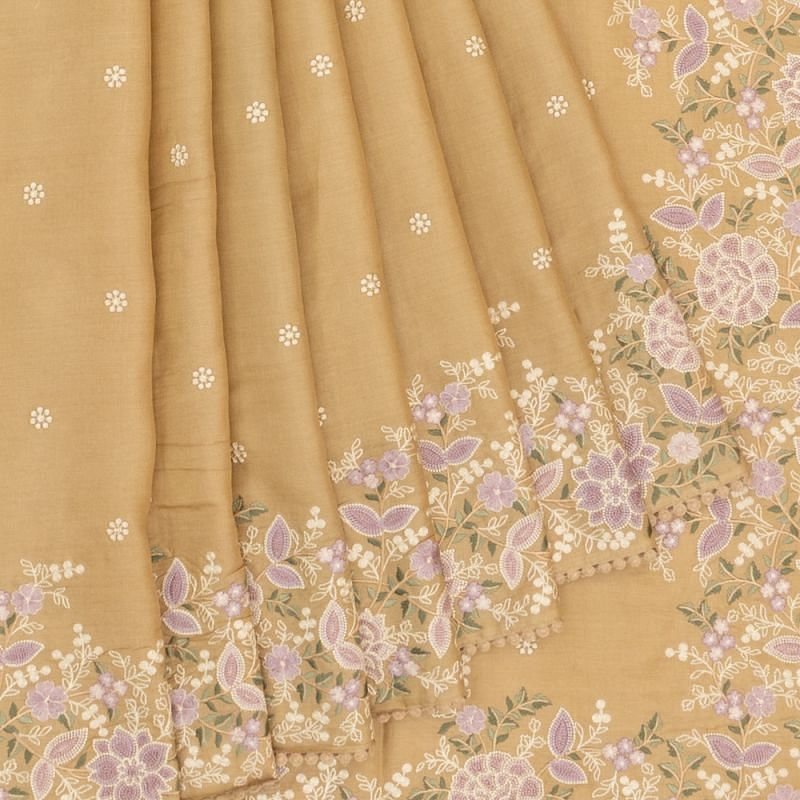 Tussar Embroidery Butta Cream Saree