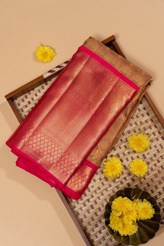 Kanchipuram Silk Tissue Brocade Sandalwood Saree