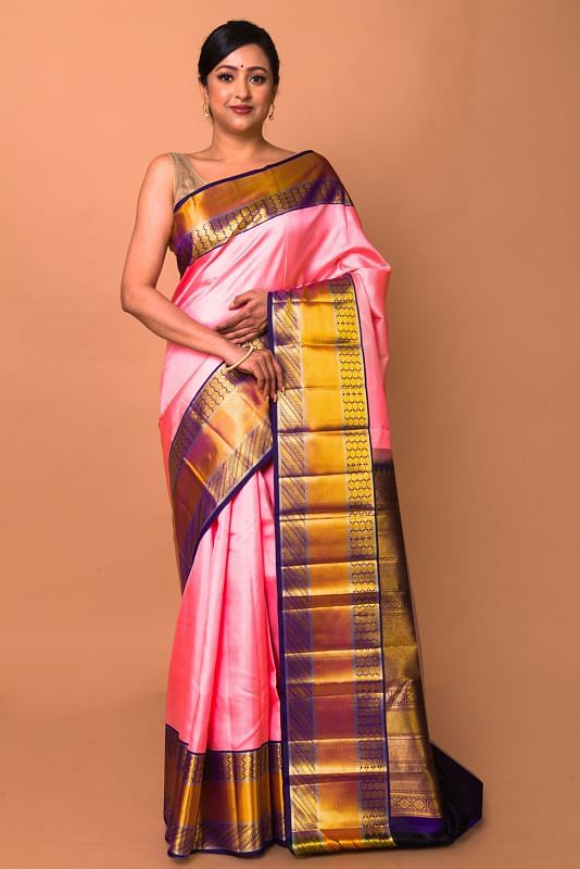 Kanchipuram Silk Plain Baby Pink Saree