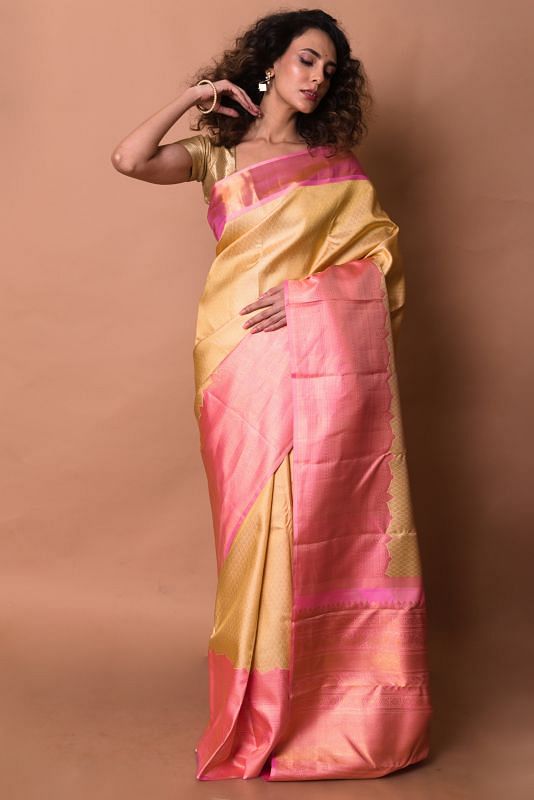 Kanchipuram Silk Brocade Cream Saree