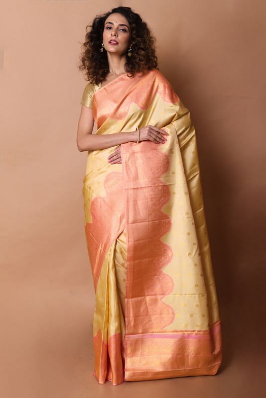 Kanchipuram Silk Butta Cream Saree