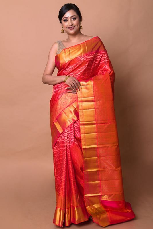 Kanchipuram Silk Brocade Red Saree