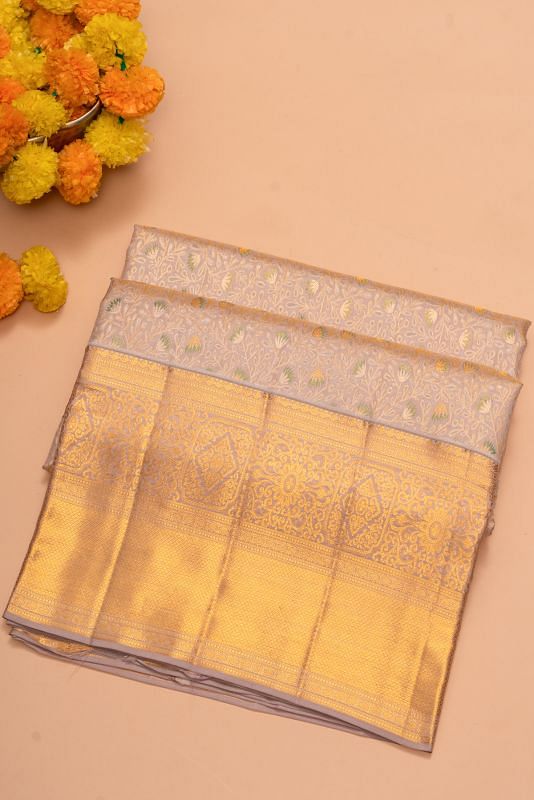 Kanchipuram Silk Brocade Cream Saree