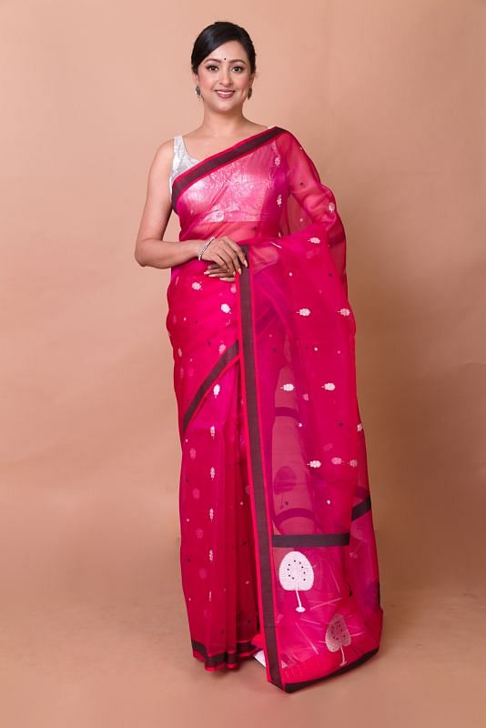 Banarasi Kora Organza Butta Pink Saree