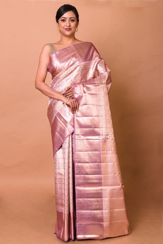 Kanchipuram Silk Tissue Brocade Pink Saree