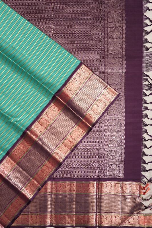 Kanchipuram Silk Horizontal Lines Sea Green Saree