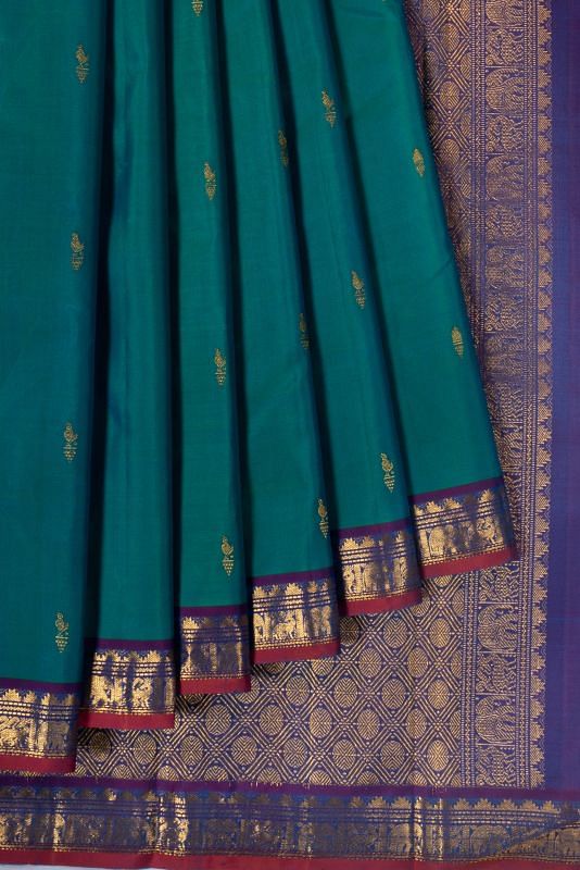 Classic Kanchipuram Silk Butta Dual Tone Green And Blue Saree