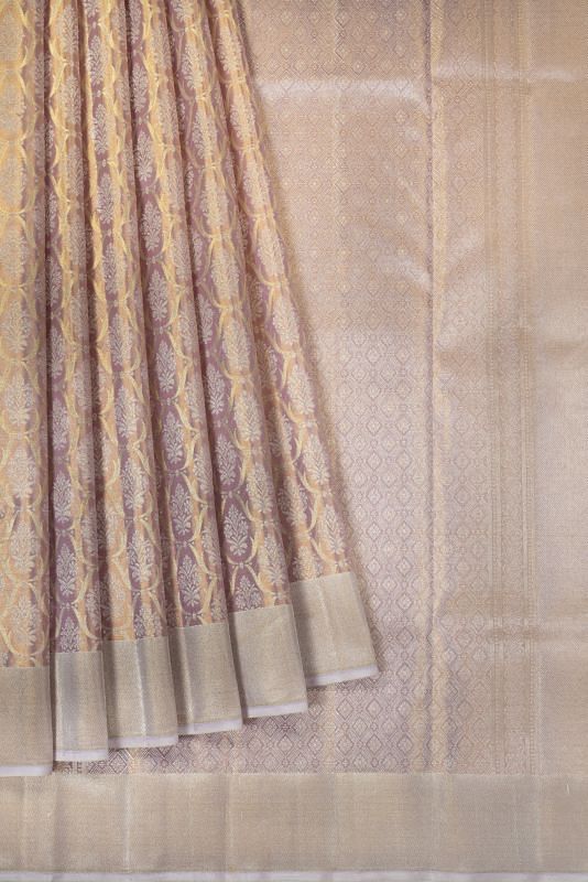 Kanchipuram Silk Tissue Brocade Lavender Saree