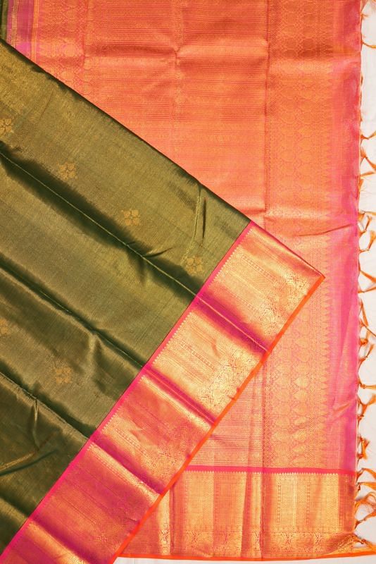 Kanchipuram Silk Tissue Butta Dark Green Saree