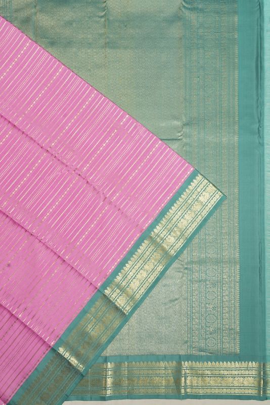 Kanchipuram Silk Horizontal Lines Pink Saree