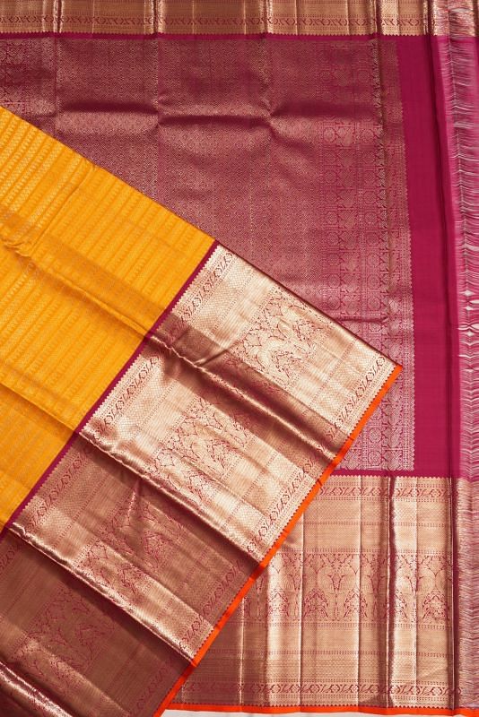 Kanchipuram Silk Brocade Yellow Saree