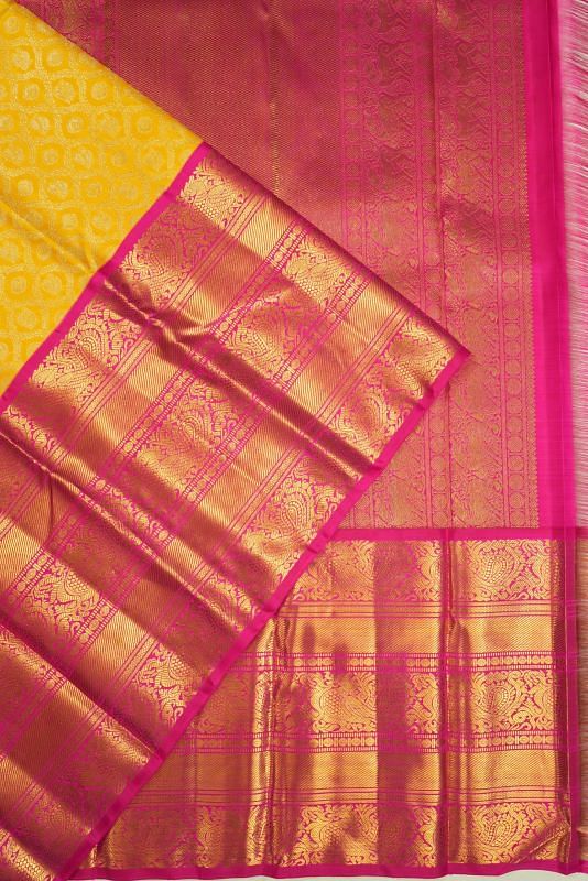 Kanchipuram Silk Brocade Yellow Saree