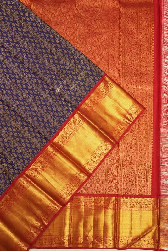 Kanchipuram Silk Brocade Dark Blue Saree