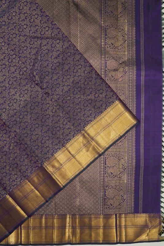 Kanchipuram Silk Brocade Dark Blue Saree