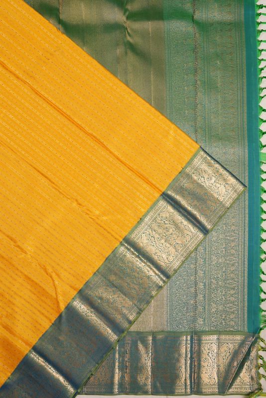 Kanchipuram Silk Vertical Lines Yellow Saree