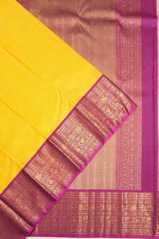 Kanchipuram Silk Brocade Yellow Saree