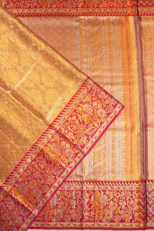 Kanchipuram Silk Tissue Brocade Gold Saree