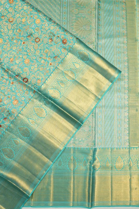 Kanchipuram Silk Brocade Sky Blue Saree