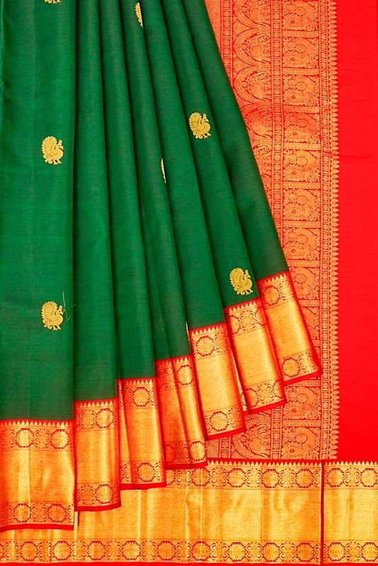 Kanchipuram Silk Butta Bottle Green Saree