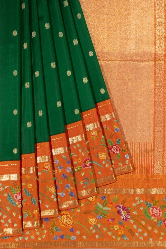 Petit Point X Kanchipuram Silk Butta Dark Green Saree