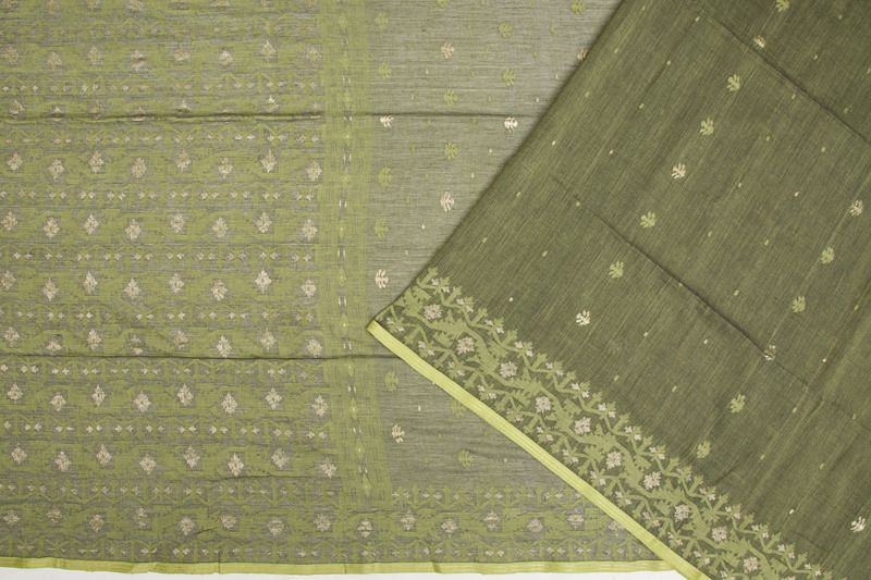 Wonderful Half Half Green Yellow Soft Dhakai Jamdani Saree – WeaversIndia