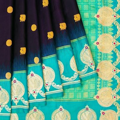 Kanchipuram Silk Butta Dark Blue Saree With Embroidery Border