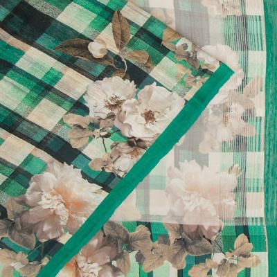 Matka Silk Checks And Floral Printed Green Saree