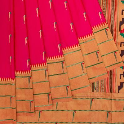 Paithani Soft Silk Butta Pink Saree With Triple Muniya Border