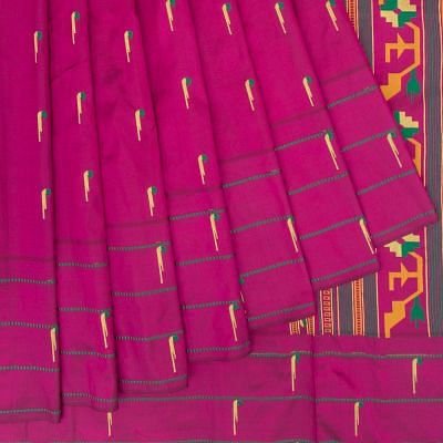 Paithani Soft Silk Butta Purple Saree With Triple Muniya Border