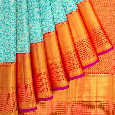 Kanchipuram Silk Brocade Sky Blue Saree