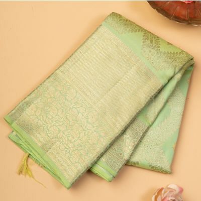 Kanchipuram Silk Brocade Pista Green Saree