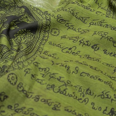 Kanchipuram Silk Handpainted Kalamkari And Butta Green Saree