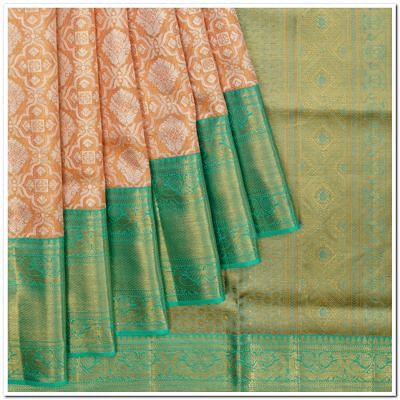 Kanchipuram Silk Tissue Brocade Orange Saree