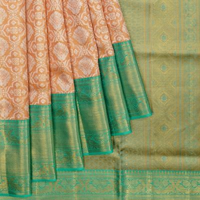 Kanchipuram Silk Tissue Brocade Orange Saree